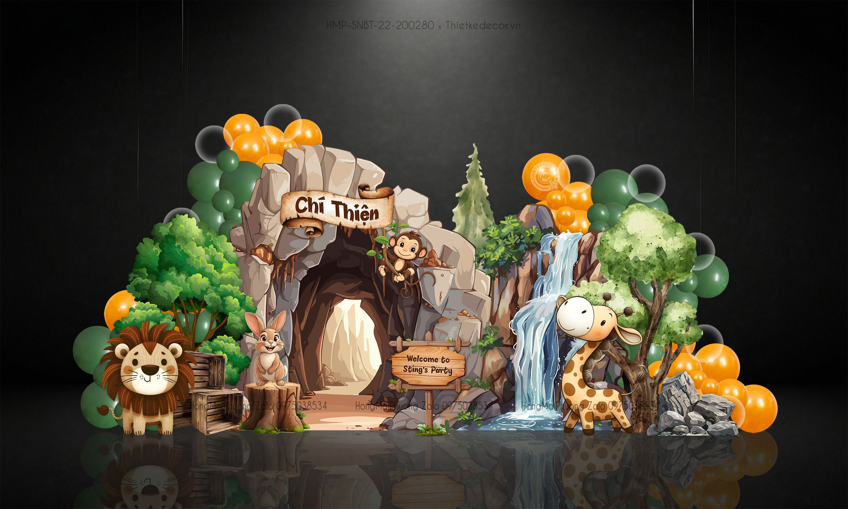 Sinh nhật bé trai chủ đề Safari- Khu rừng và động vật, hang động và muôn thú.